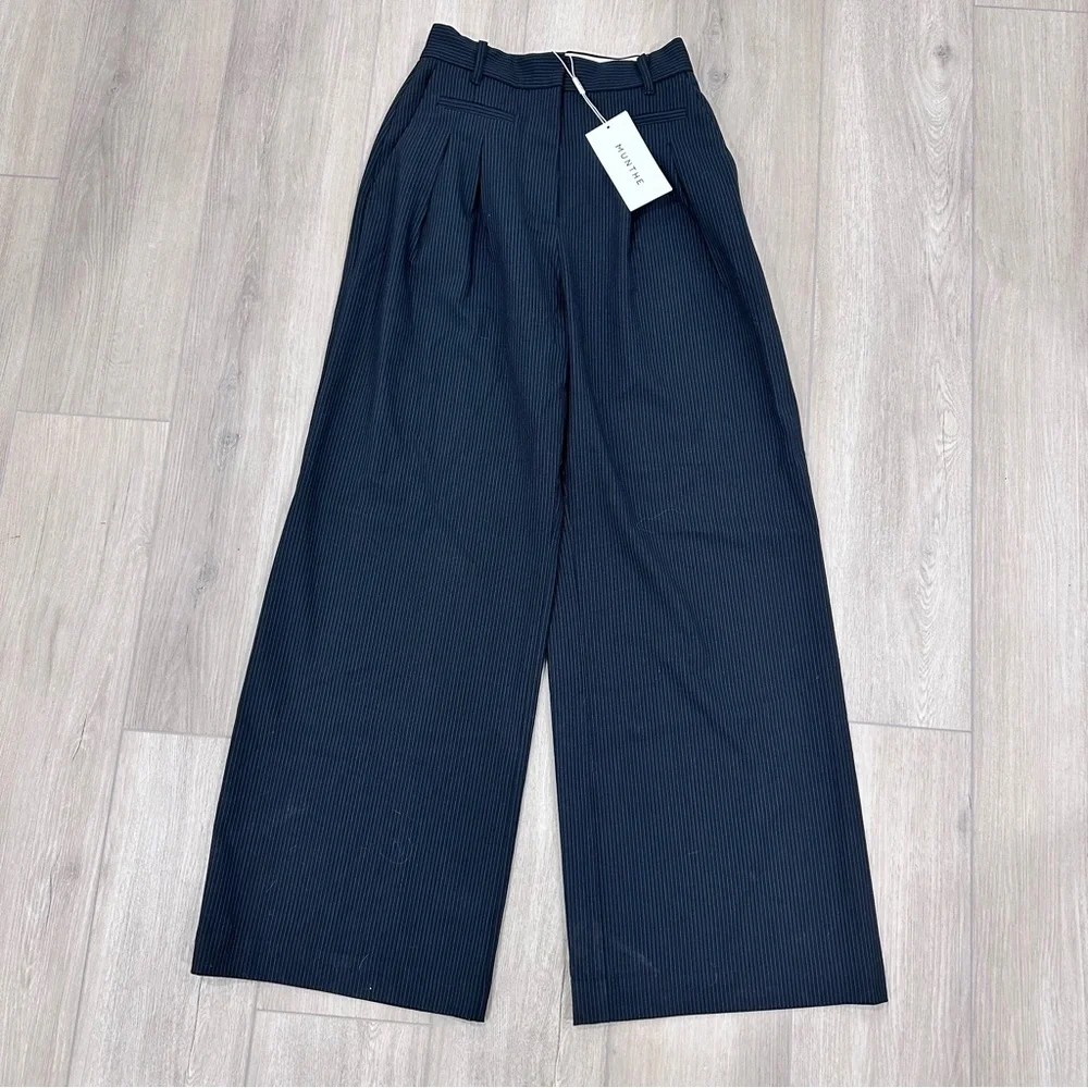 NWT Munthe Stormy pants pinstripe trousers black white size 34 US 4
